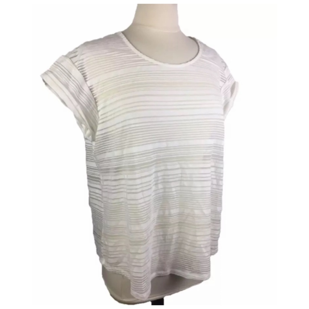 semi sheer striped shirt sleeve top white casual roll sleeve Sz XL